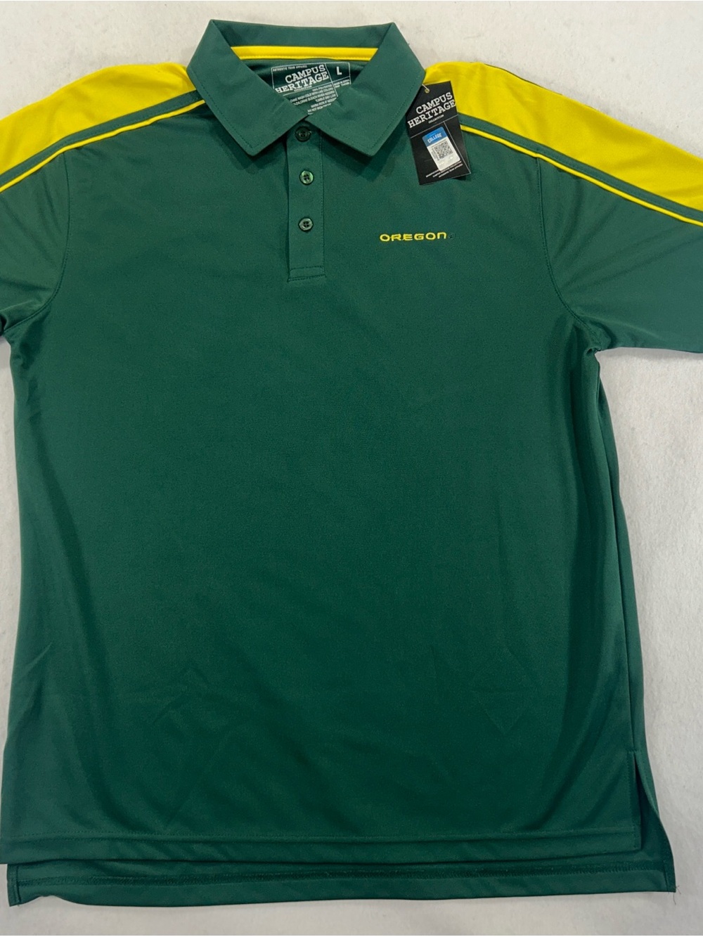 NWT Oregon Ducks Campus Heritage Mens Large Green Yellow Performance Polo